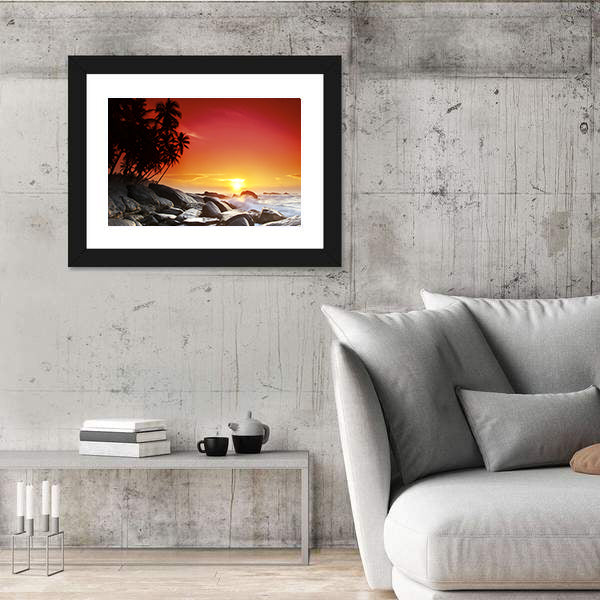 Sunset Over Sea Beach In Sri Lanka Canvas Wall Art