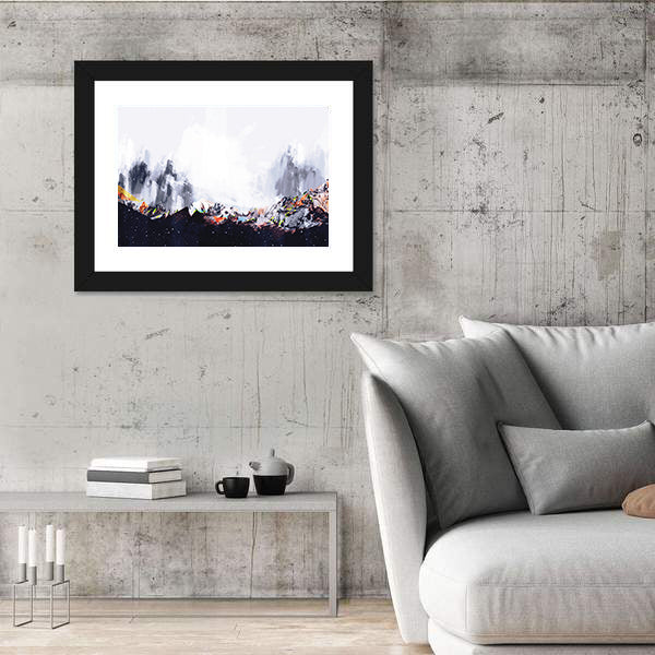 Abstract Snow-capped Mountain Range with Orange Ridges Canvas Wall Art