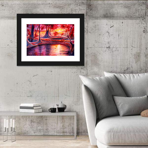 Autumn Lake Forest Watercolor Canvas Wall Art