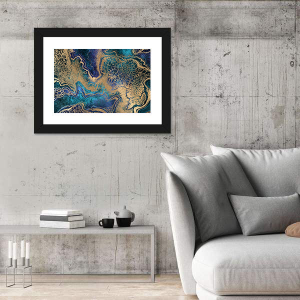 Blue And Gold Marble Texture Canvas Wall Art