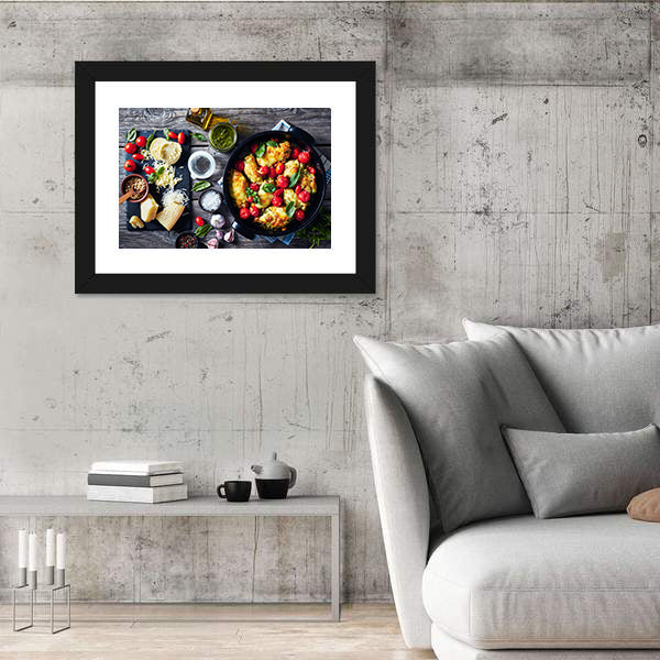 Baked Chicken Breast Rolls With Ingredients Canvas Wall Art