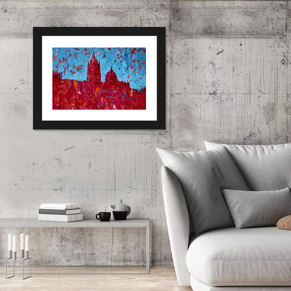 Monochrome Red Cathedral Cityscape Canvas Wall Art