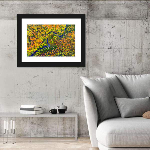 River In Autumn Forest Canvas Wall Art