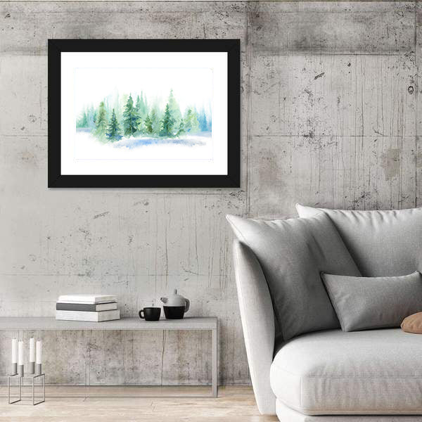 Misty Pine Forest Watercolor Canvas Wall Art