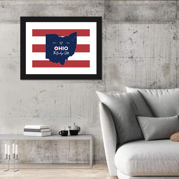 Ohio State Map with March 1 1803 Date Canvas Wall Art