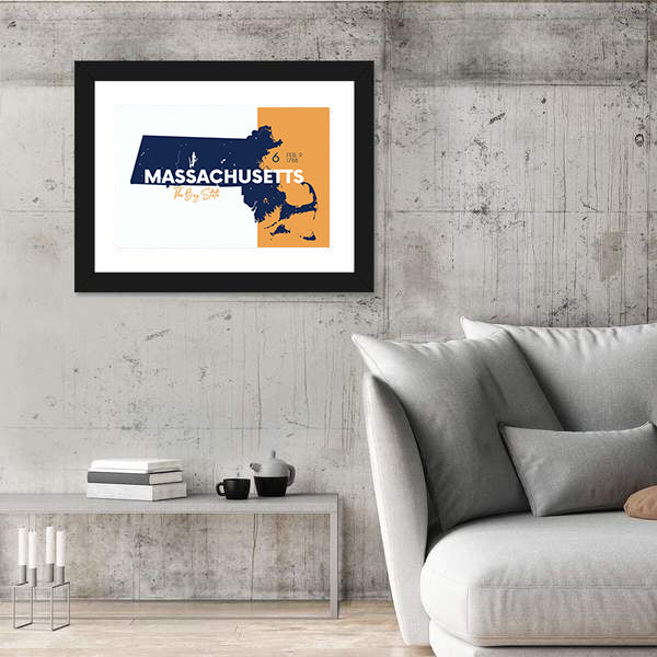 Massachusetts State Map Canvas Wall Art