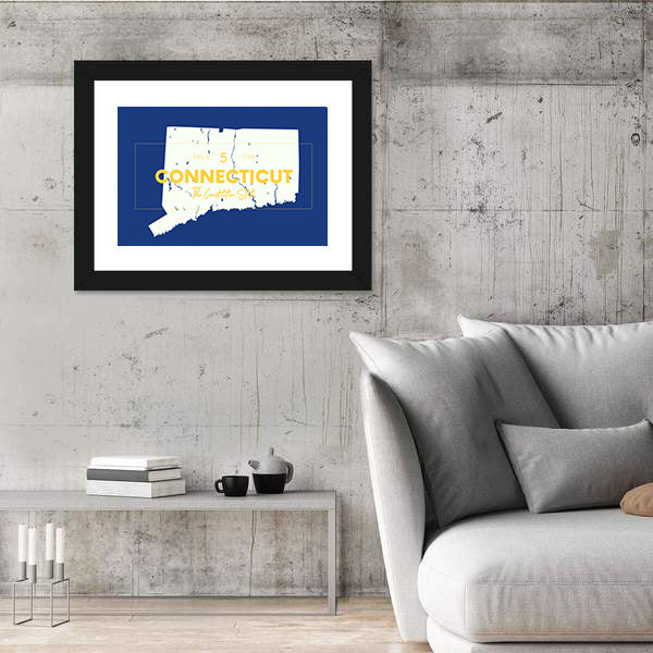 Connecticut State Map with Typography Canvas Wall Art