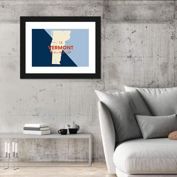 Vermont Map with Statehood Date Canvas Wall Art