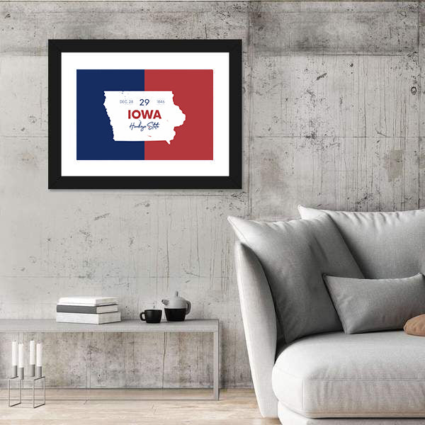 Iowa State Map with Hawkeye Script Canvas Wall Art
