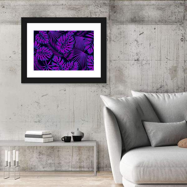 Neon-edged Tropical Leaves Pattern Canvas Wall Art