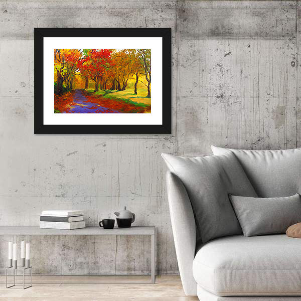 Maple Forest Path in Autumn Canvas Wall Art