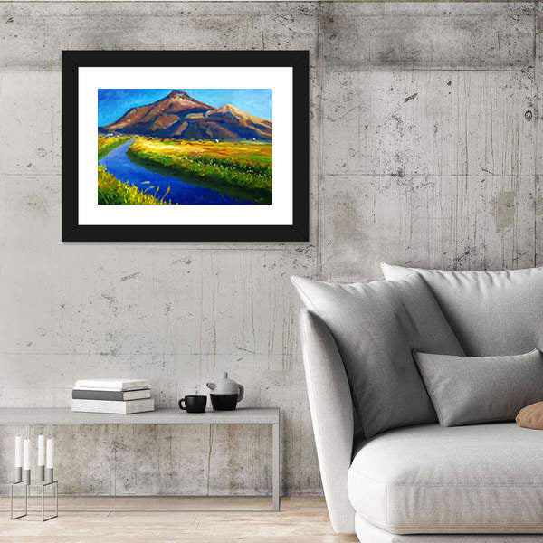 Jagged Mountain with Winding River Canvas Wall Art