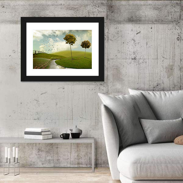 Winding Path Through Surreal Green Hills Canvas Wall Art