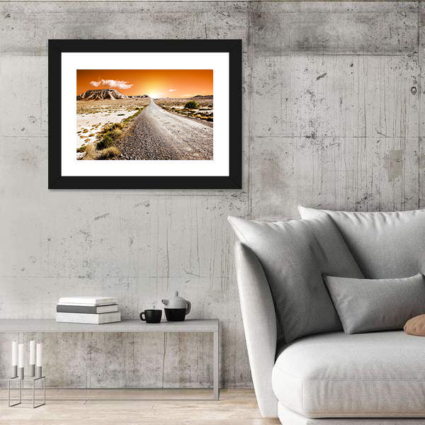 Sunset Desert Landscape With Road Canvas Wall Art