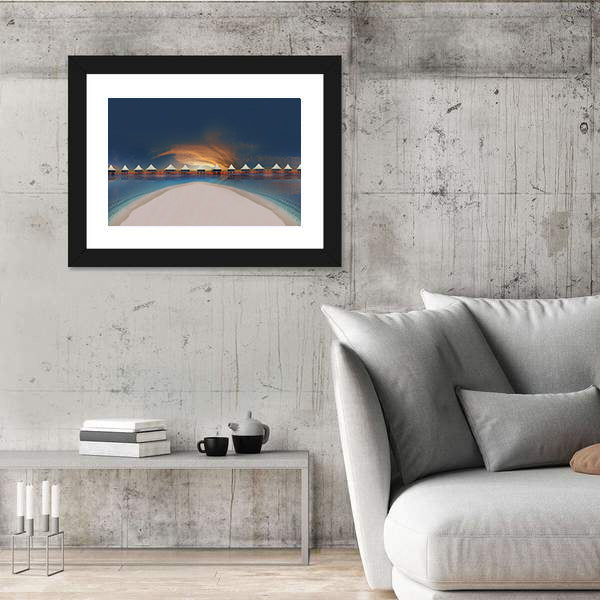 Overwater Bungalows at Sunset Canvas Wall Art
