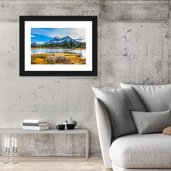Snowy Rocky Mountains Lake Reflection Canvas Wall Art