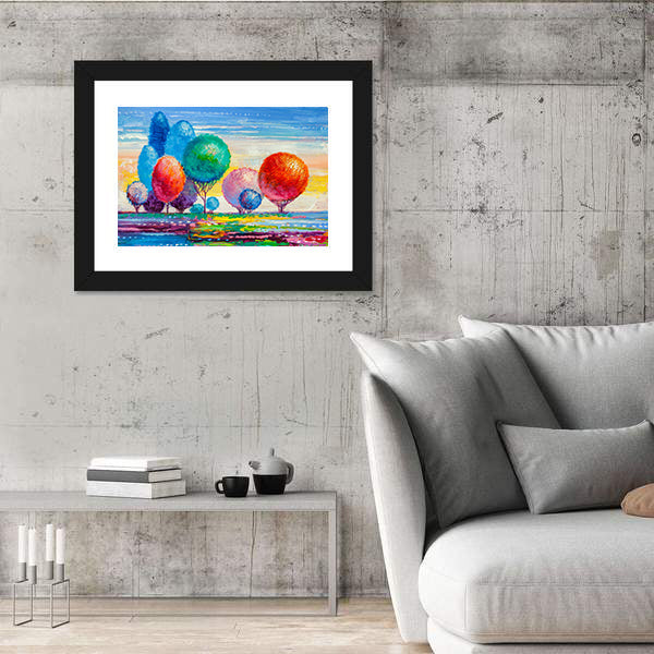 Colorful Autumn Meadow with Stylized Trees Canvas Wall Art