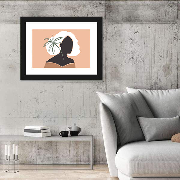 Pastel Terracotta Female Silhouette with Palm Leaf Canvas Wall Art