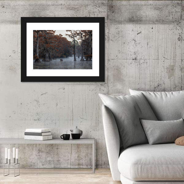 Couple Canoing At Caddo Lake In Texas Louisiana Canvas Wall Art