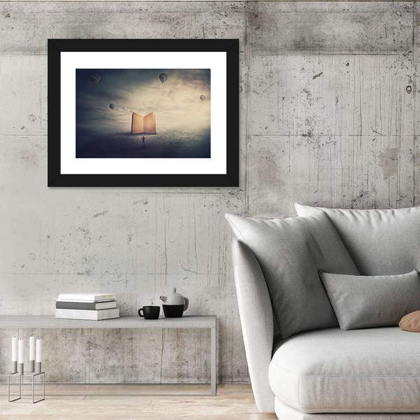 Monolithic Glowing Book Over Parched Desert Canvas Wall Art