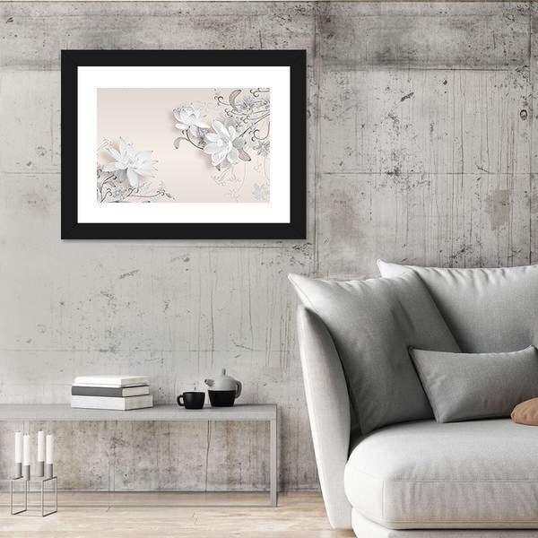 3d White Lotus Floral Mural Canvas Wall Art