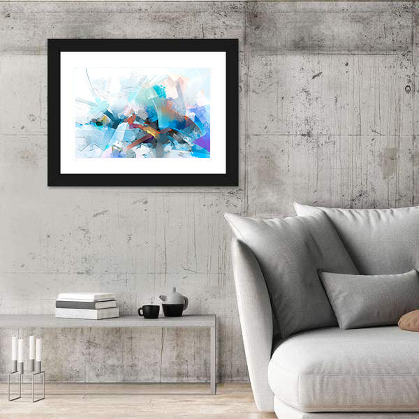 Oil Brushstroke Abstract in Blue and Orange Canvas Wall Art