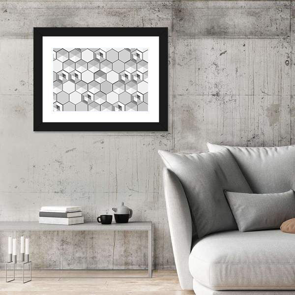 Monochrome 3d Hexagon Abstract Canvas Wall Art