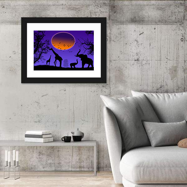 Moonlit Jungle Animal Silhouettes Canvas Wall Art