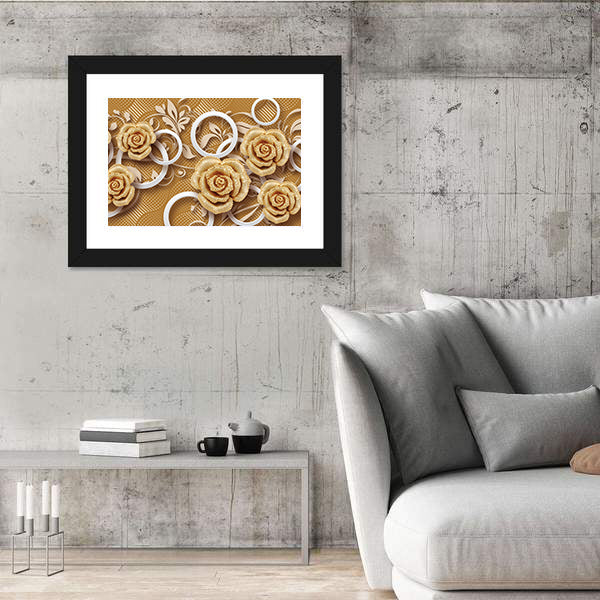3d Golden Rose Flower Canvas Wall Art