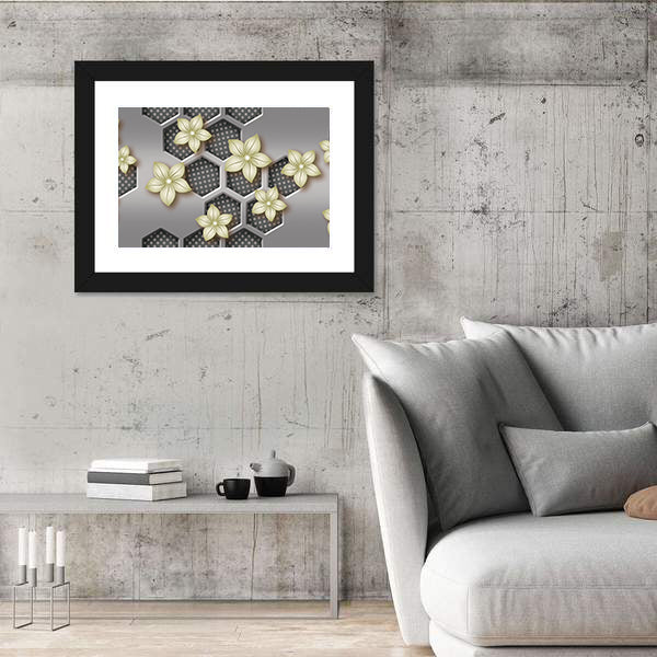 3d Geometric Flower with Honeycomb Pattern Canvas Wall Art
