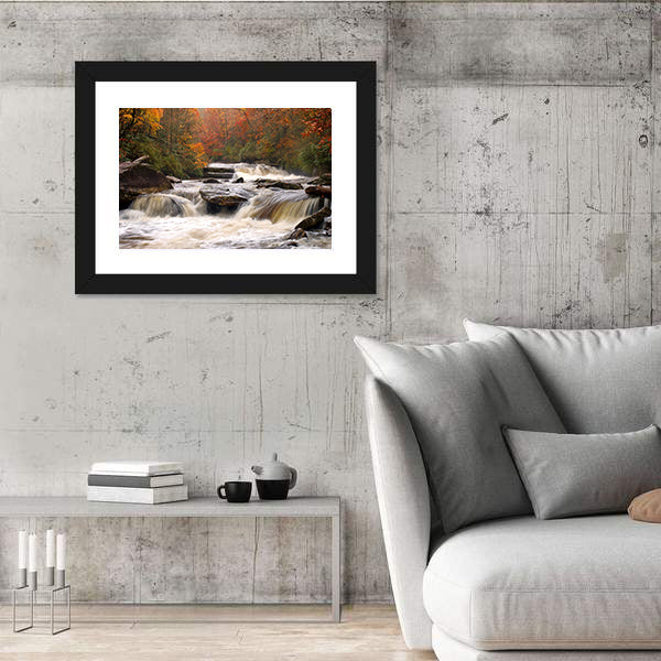Autumn Mountain River In Carolina Canvas Wall Art