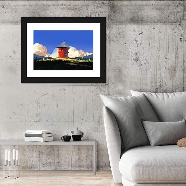 Red Tower on Grassy Hill Canvas Wall Art