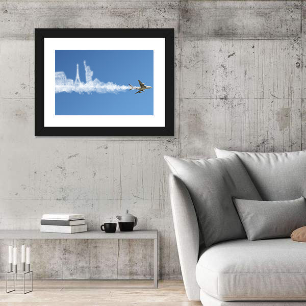 Commercial Jet with Landmark Smoke Trail Canvas Wall Art