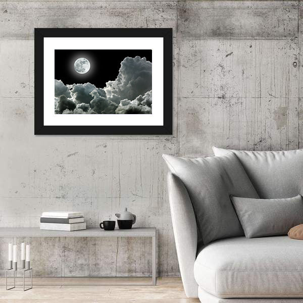 Moon In Black Stormy Clouds Canvas Wall Art