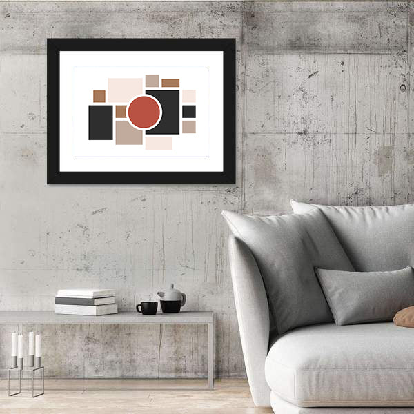 Central Red Circle Geometric Collage Canvas Wall Art