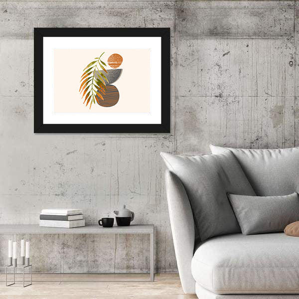 Tropical Palm Leaf with Textured Orange Circle Canvas Wall Art