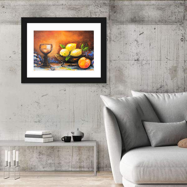 Lemons and Peach with Ornate Goblet Canvas Wall Art