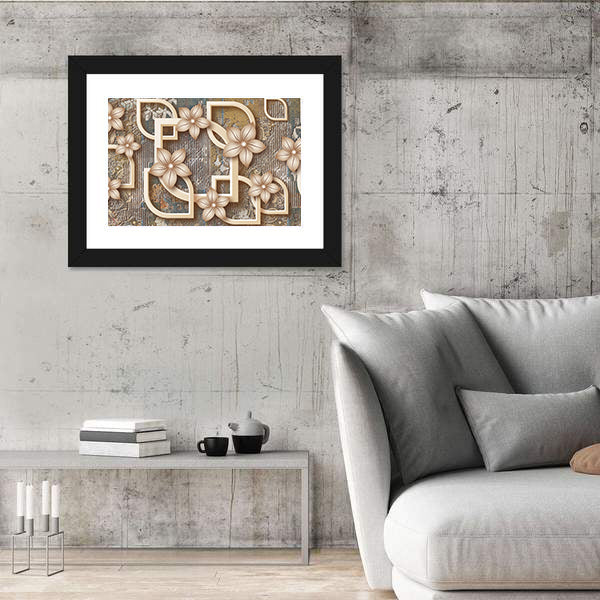 Gold Five-petal Floral Geometric Canvas Wall Art