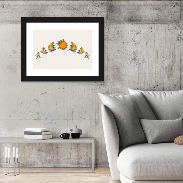 Minimalist Moon Phases Citrus Canvas Wall Art