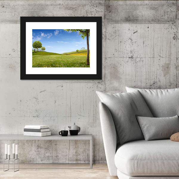 Summer Green Fields with Daisies Canvas Wall Art