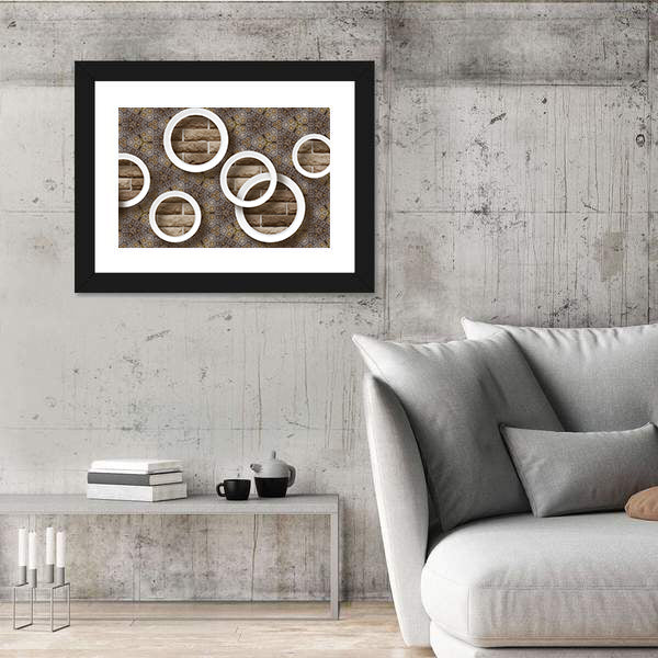 3d White Rings Over Brick Geometric Mural Canvas Wall Art