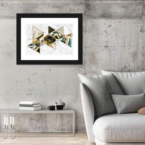 Gold-rimmed Geometric Geode on White Marble Canvas Wall Art