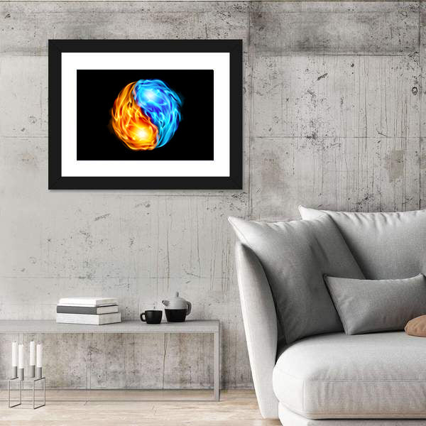 Yin Yang Symbol with Fire and Ice Canvas Wall Art