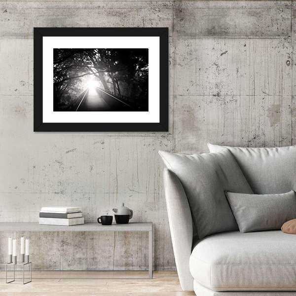 Bridge In Forest With Sun Rays Canvas Wall Art