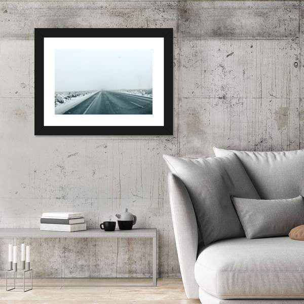 Mountain Road in Winter Storm Canvas Wall Art