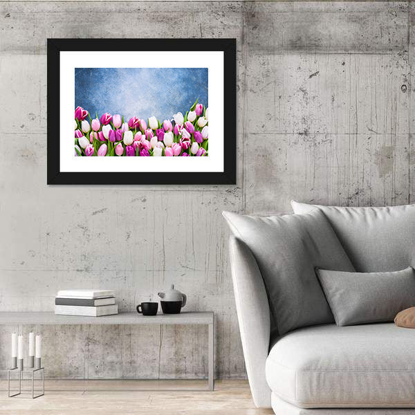 Border Of Pink And White Tulips Canvas Wall Art