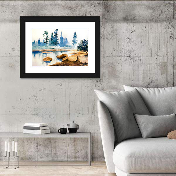 Watercolor Lake Landscape Canvas Wall Art