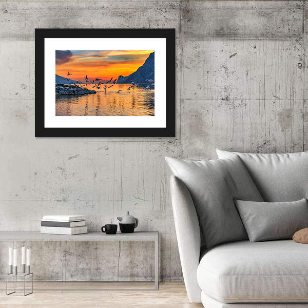 Sunset At Lake Garda In Italy Canvas Wall Art