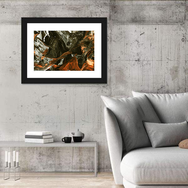 Black and Burnt Orange Marbled Abstract Canvas Wall Art