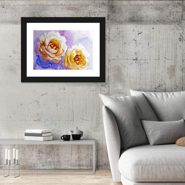 Two Yellow Roses Watercolor Painting Canvas Wall Art
